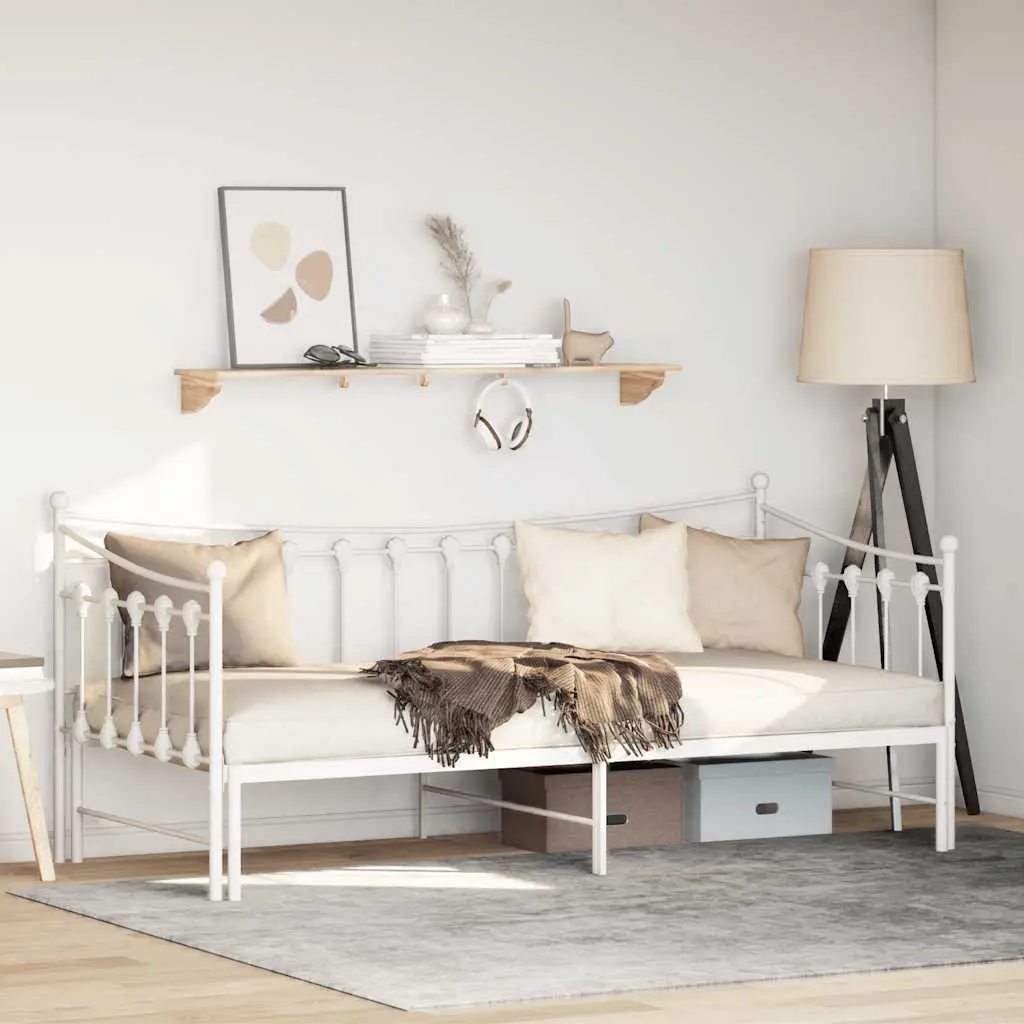 Daybed with Trundle for Living Room or Bedroom White 92x187cm Metal Frame