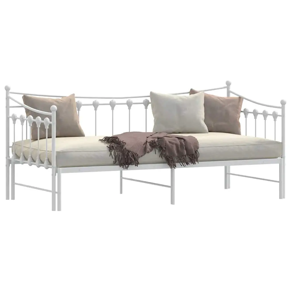 Daybed with Trundle for Living Room or Bedroom White 92x187cm Metal Frame