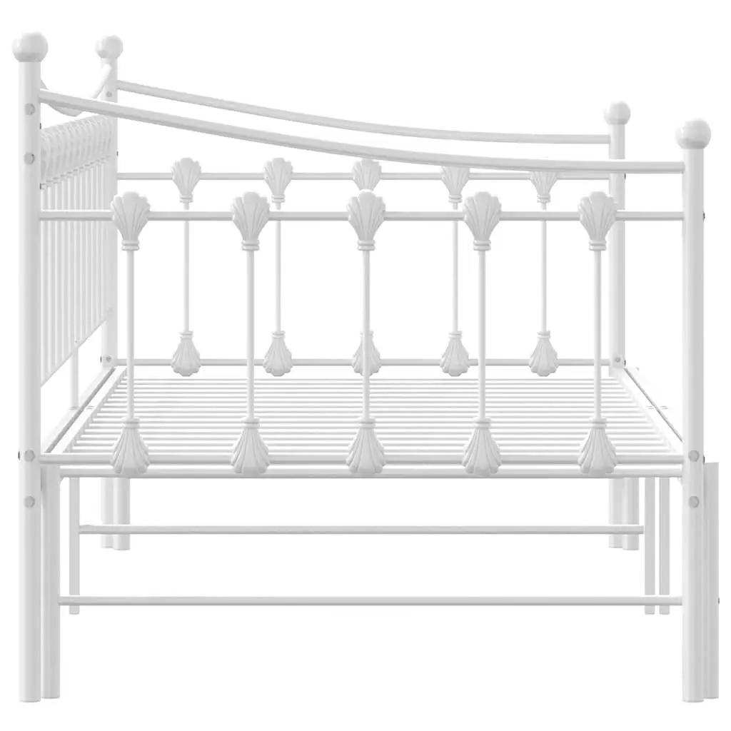 Daybed with Trundle for Living Room or Bedroom White 92x187cm Metal Frame