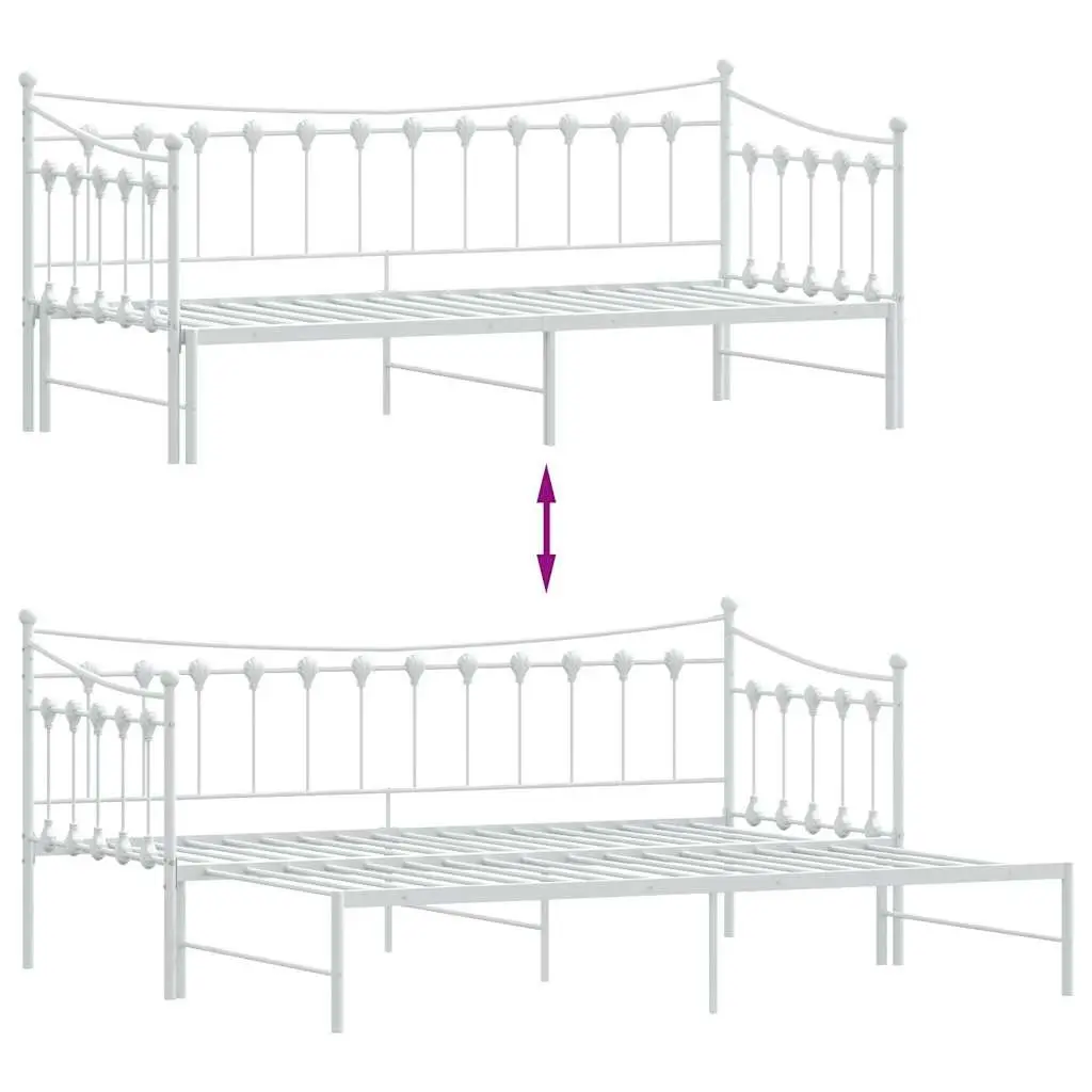 Daybed with Trundle for Living Room or Bedroom White 92x187cm Metal Frame