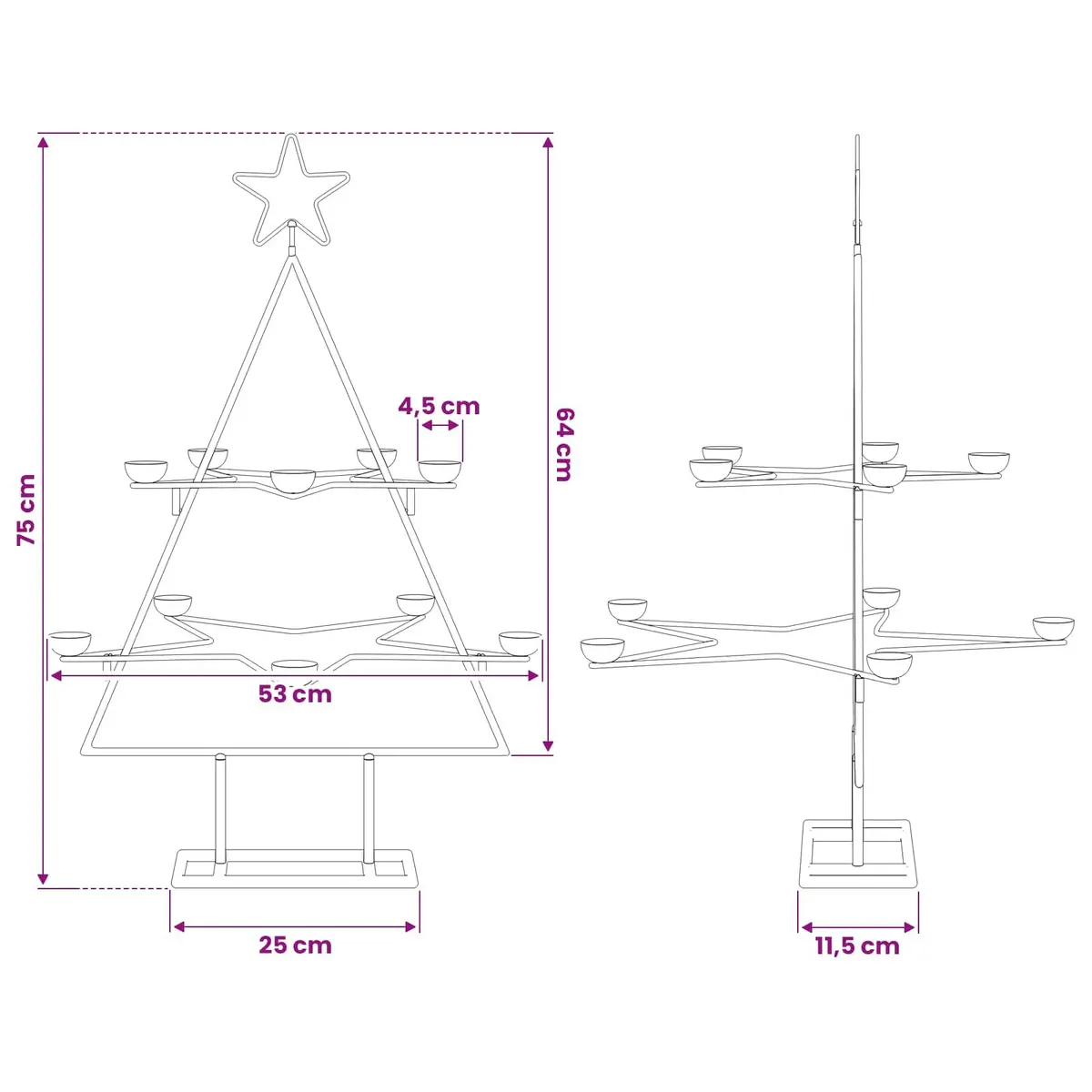 75cm Black Metal Christmas Tree