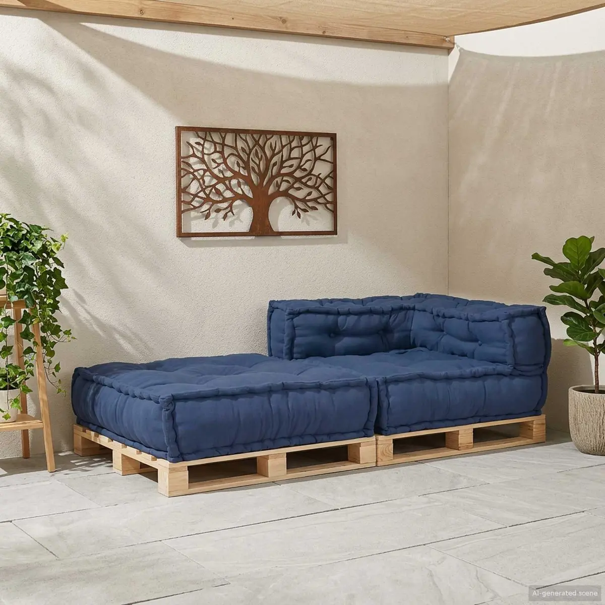 Modular Sofa Unit Blue Fabric Cushion Indoor Outdoor Lounge Seating 70x70x56cm