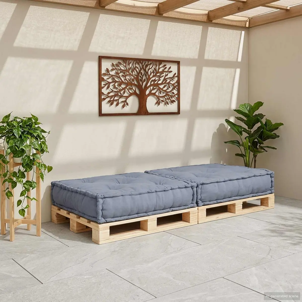 Modular Sofa Unit Indoor Outdoor Grey 70x70x36cm Fabric Cushion