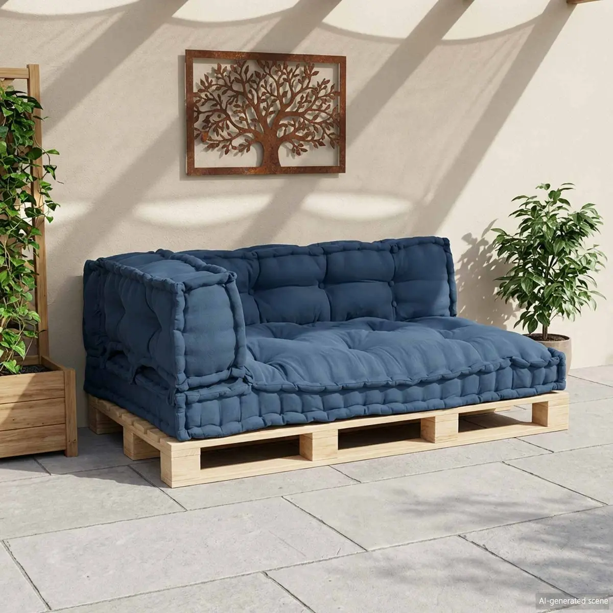 Pallet Sofa Cushion 3 pcs Blue 120 x 80 x 38 cm Modular Seating Foam Fabric