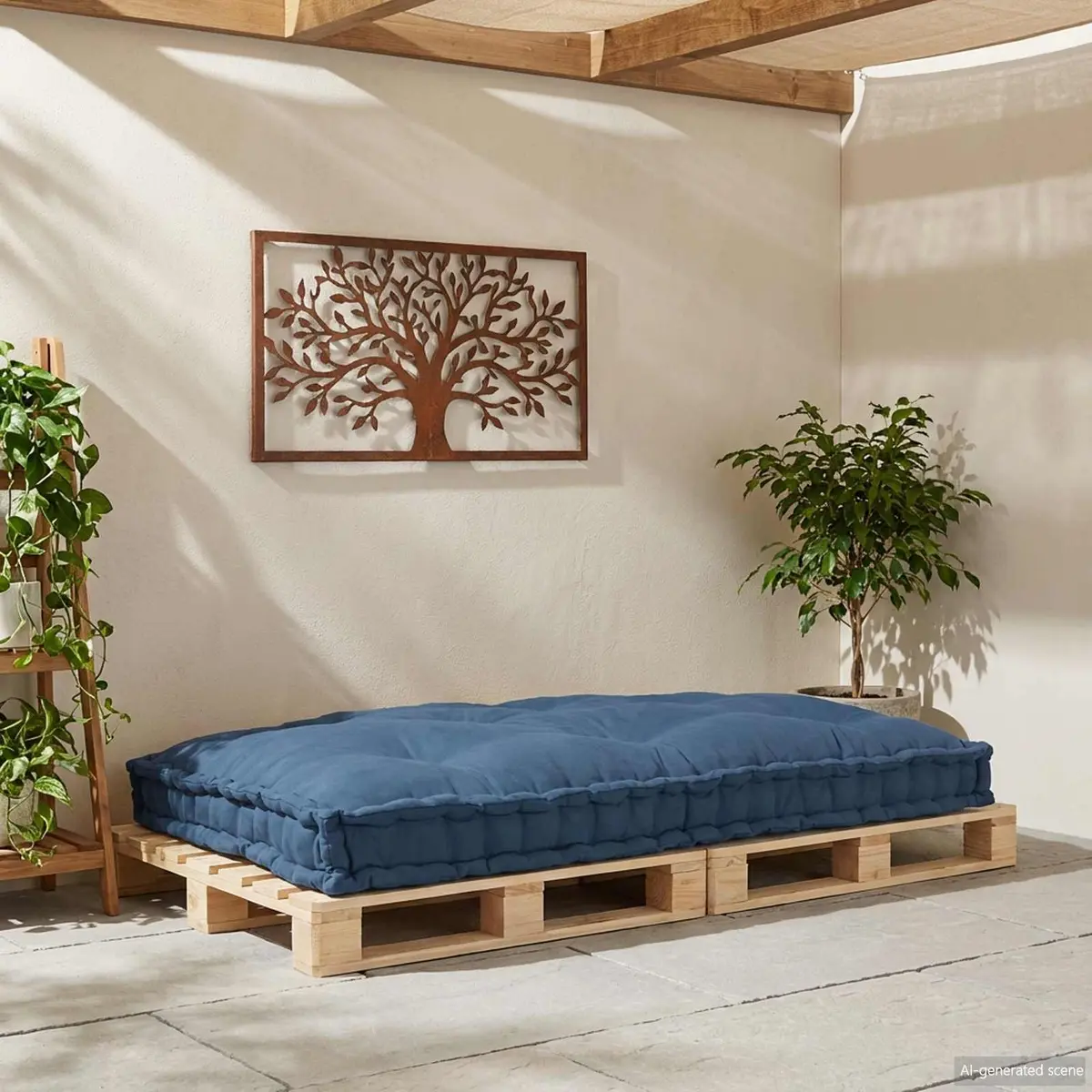 Modular Cushion for Pallet Sofa Indoor Outdoor 120cm x 80cm x 12cm Blue Fabric Breathable Foam Fill