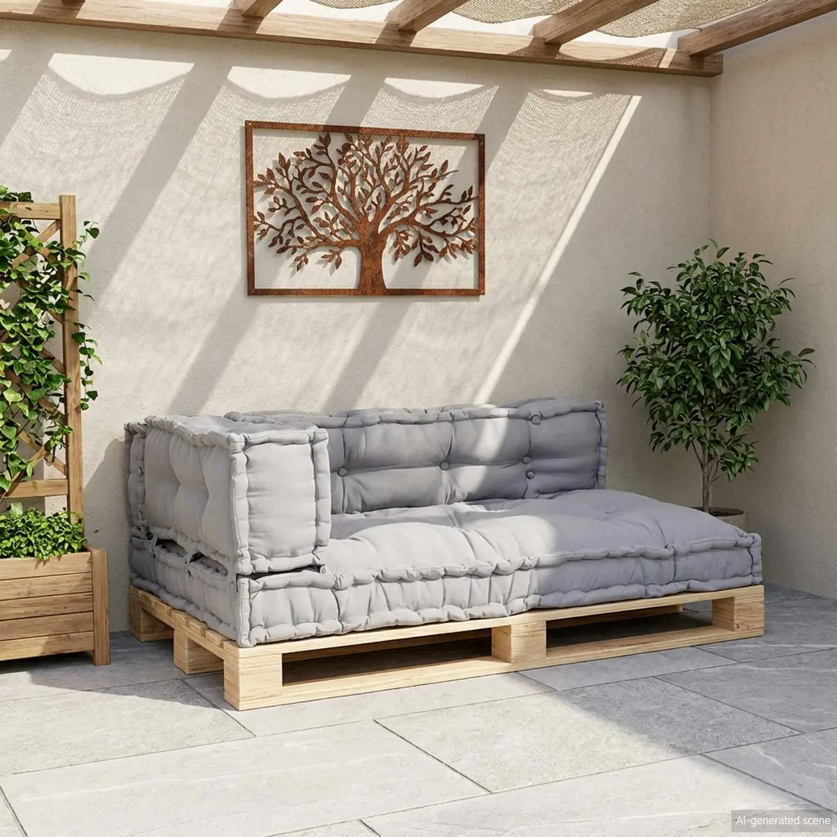 Pallet Sofa Cushion Indoor Outdoor 120 x 80 x 38 cm 3 Pieces Grey Modular Foam Seat Cushions