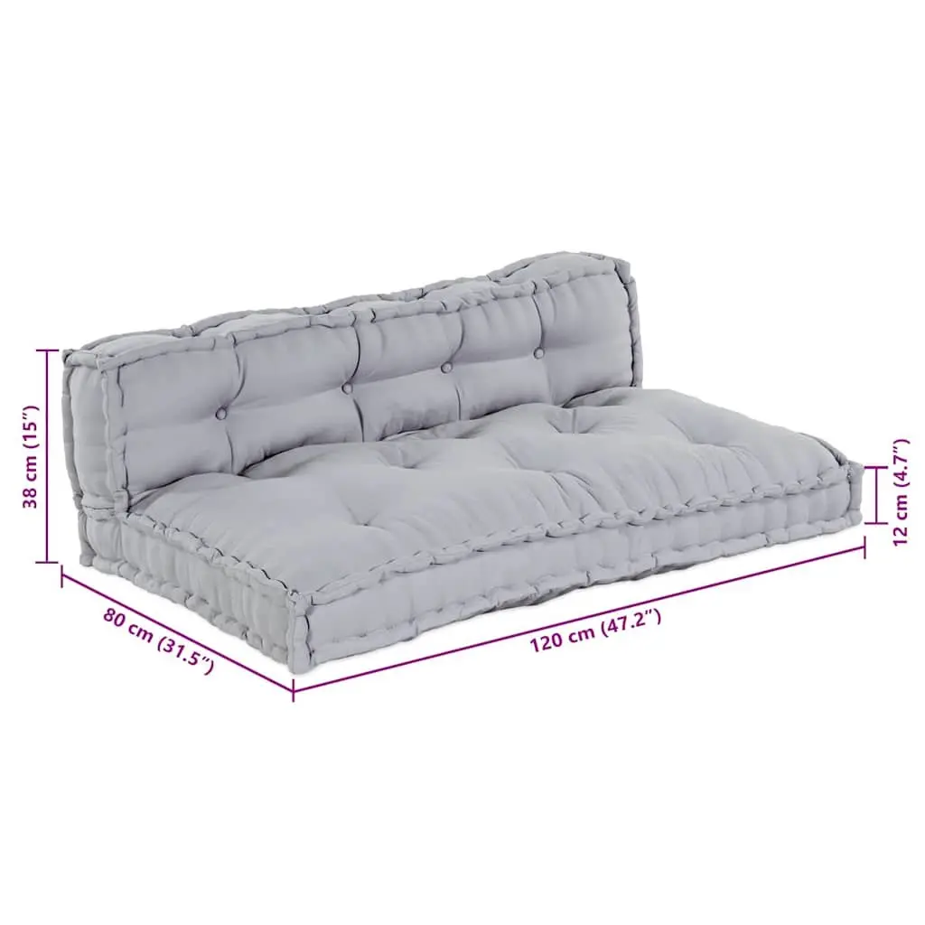 Pallet Sofa Cushion 2 pcs Grey 120x80x38cm Fabric Modular Indoor Outdoor Seating