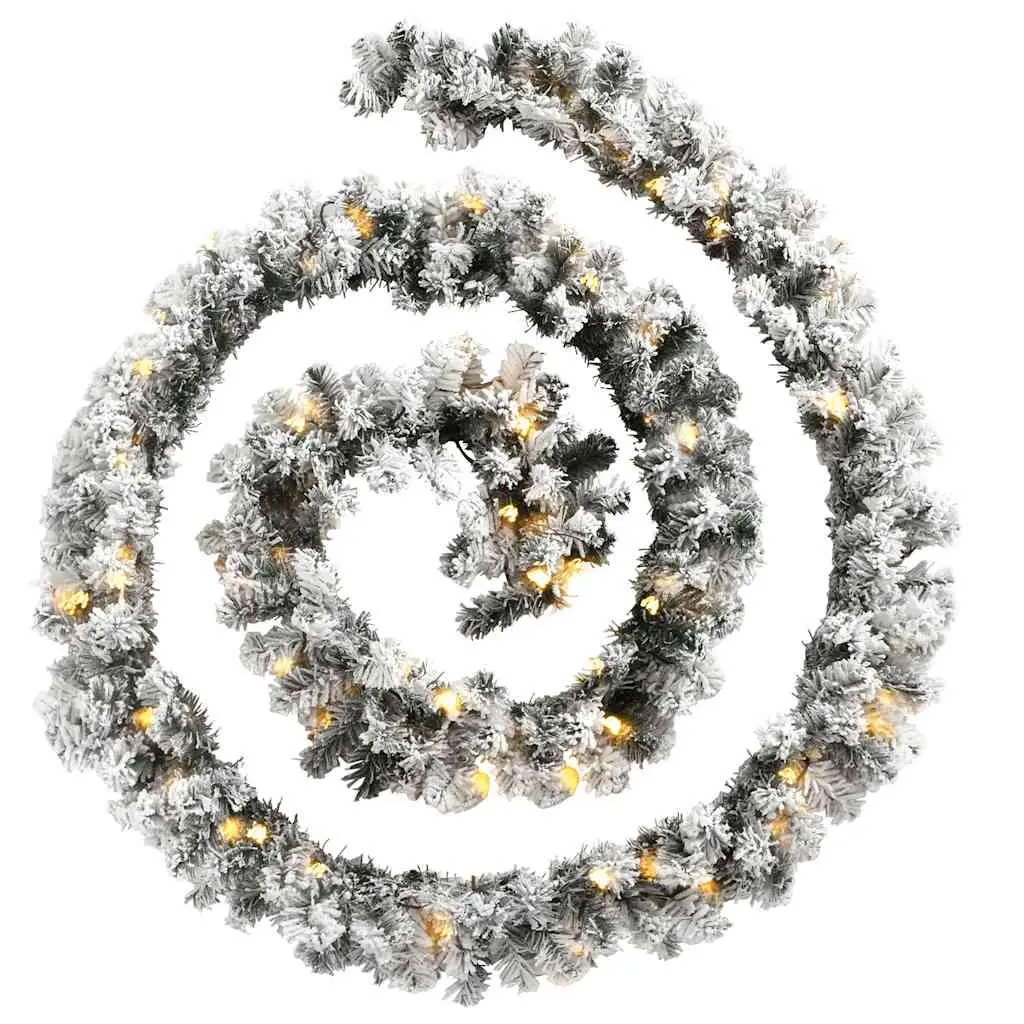 Christmas Garland Green LED Lights 5m Indoor Outdoor Holiday Decoration with Artificial Snow and 75 Warm Lighting Effects