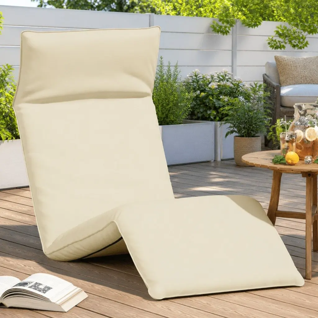 Folding Sun Lounger Chair Outdoor Garden Beach Cream 5 Position