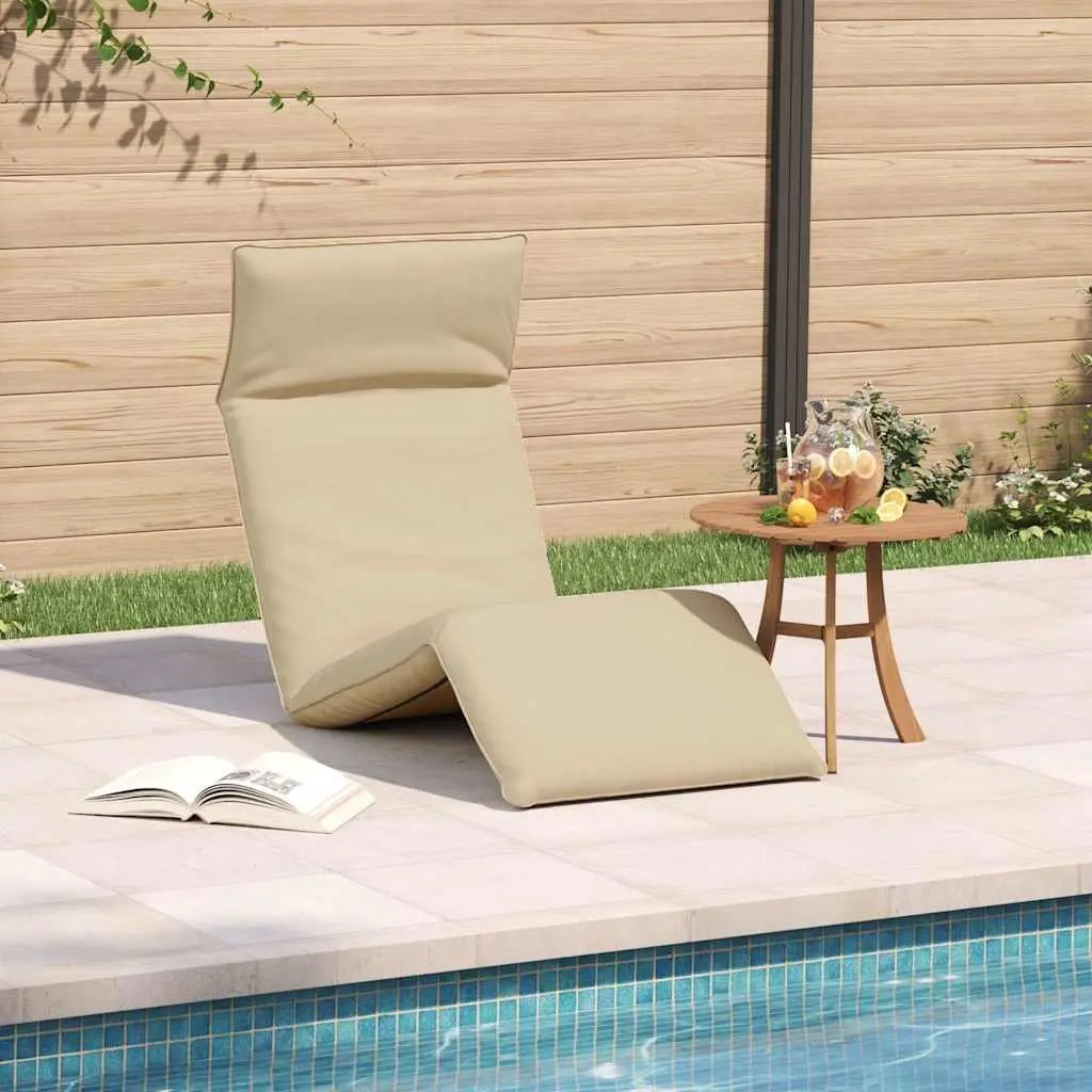 Folding Sun Lounger Beige Reclining Beach Garden Chair Outdoor Seating