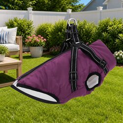 Small Waterproof Dog Coat with Built-in Harness - Purple