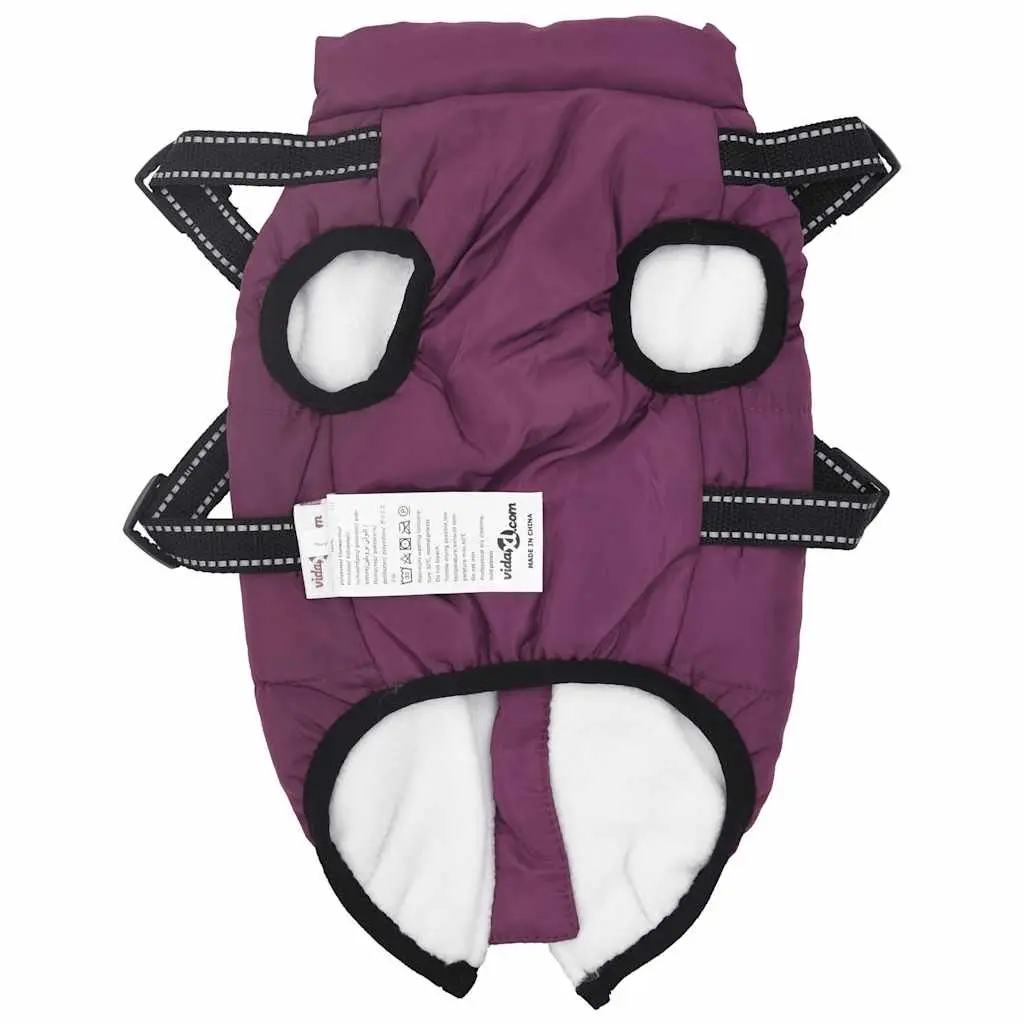 Dog Coat with Built-in Harness Waterproof Reflective Winter Jacket Purple Small