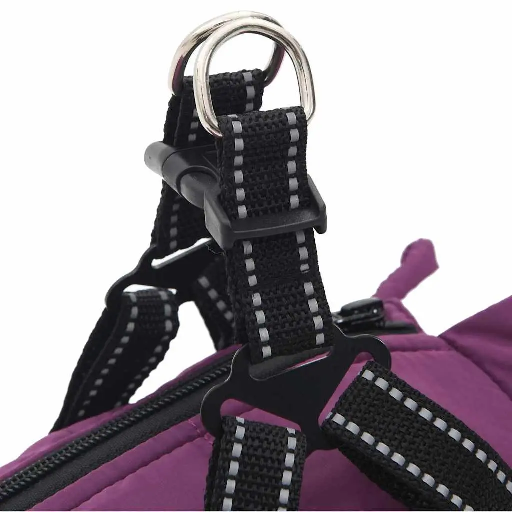 Dog Coat with Built-in Harness Waterproof Reflective Winter Jacket Purple Small