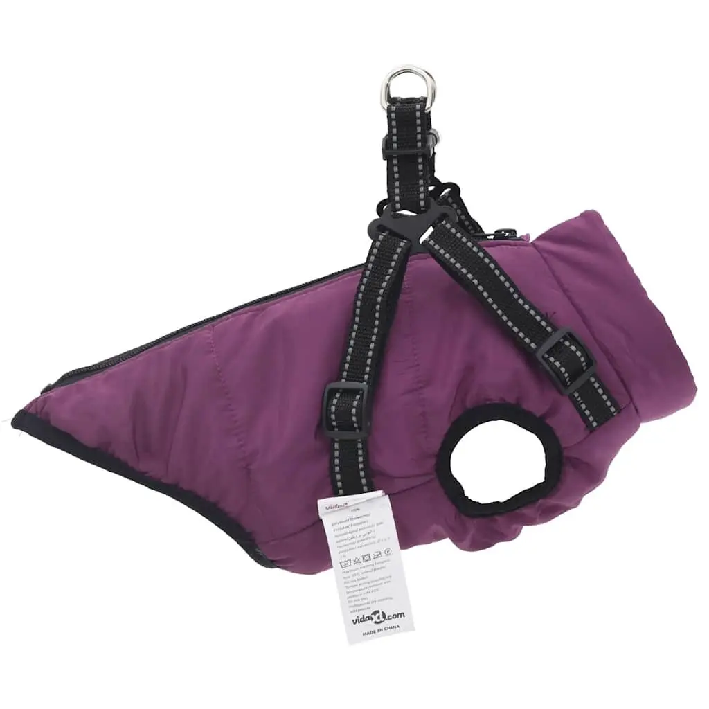 Dog Coat with Built-in Harness Waterproof Reflective Winter Jacket 2XL Purple