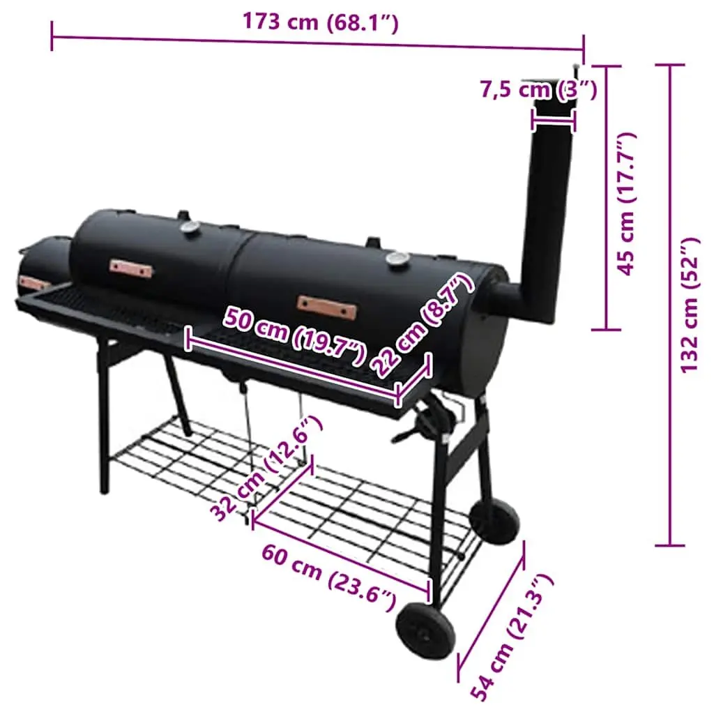 Smoker BBQ Outdoor Cooking Black XL Size