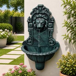 Wall-Mounted Indoor Fountain with Lion Head Design