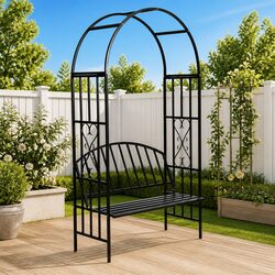 Specifications of Black Garden Arch with Bench Seating