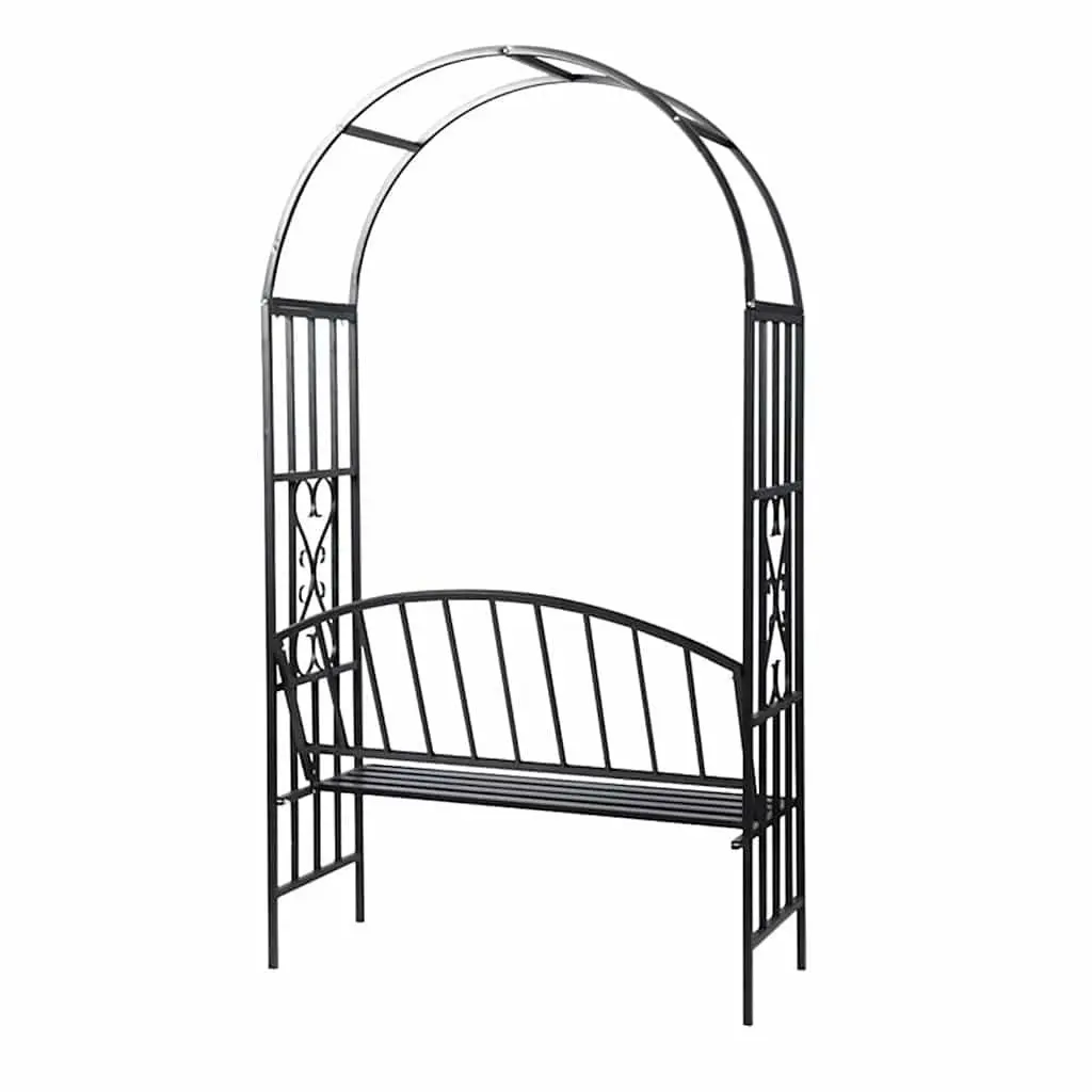 Black Garden Arch with Bench Seating