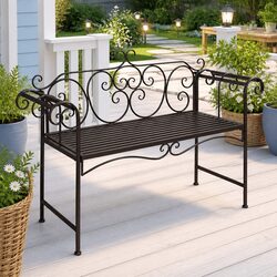 132cm Brown Metal Garden Bench - Weatherproof Design