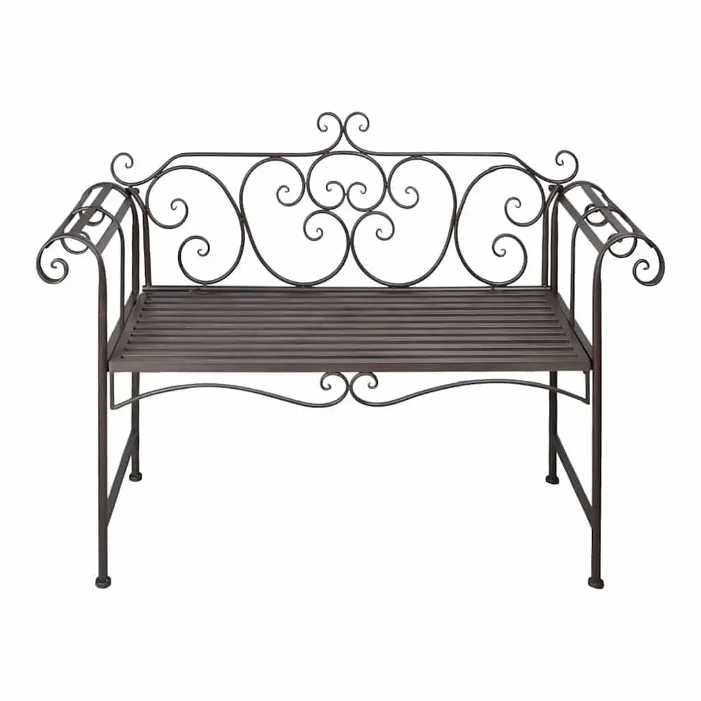 Metal Frame Garden Bench 132cm Weatherproof Outdoor Seating Brown
