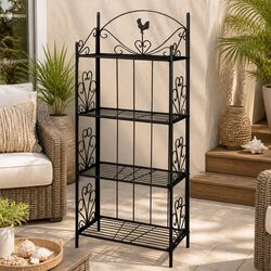 4-Tier Plant Rack Specifications: Black Steel Shelf