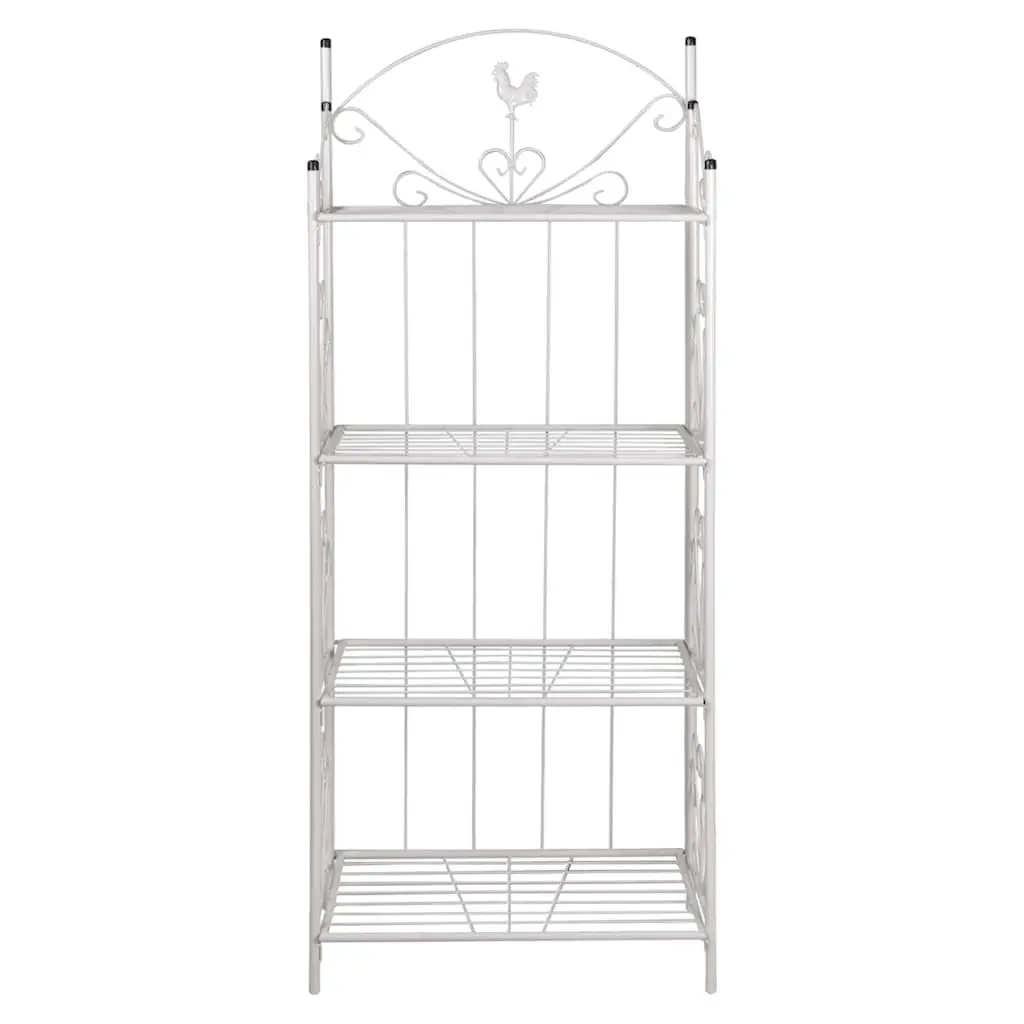 4-Tier Plant Rack Square White Garden Patio Display Stand Flower Pattern Steel