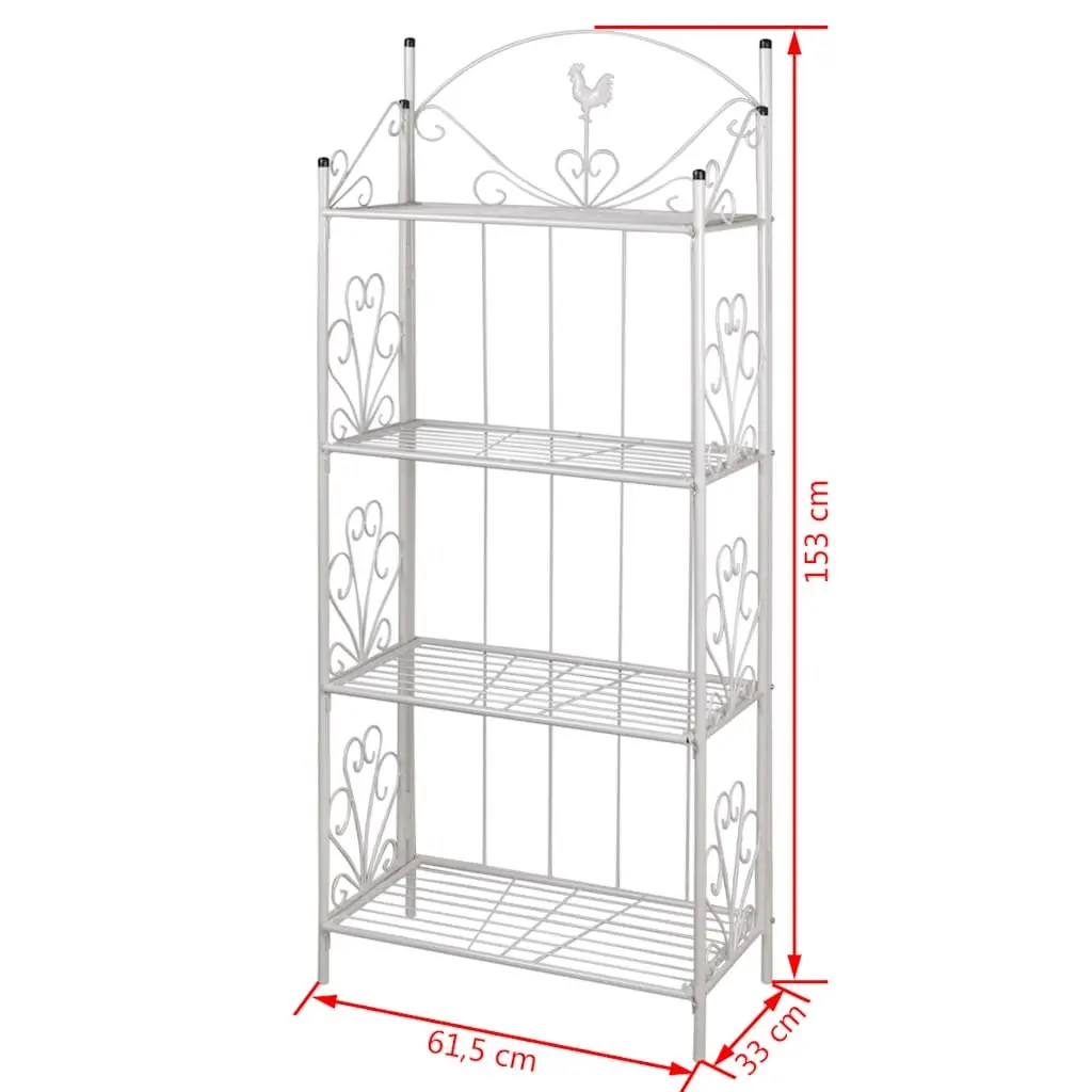 4-Tier Plant Rack Square White Garden Patio Display Stand Flower Pattern Steel