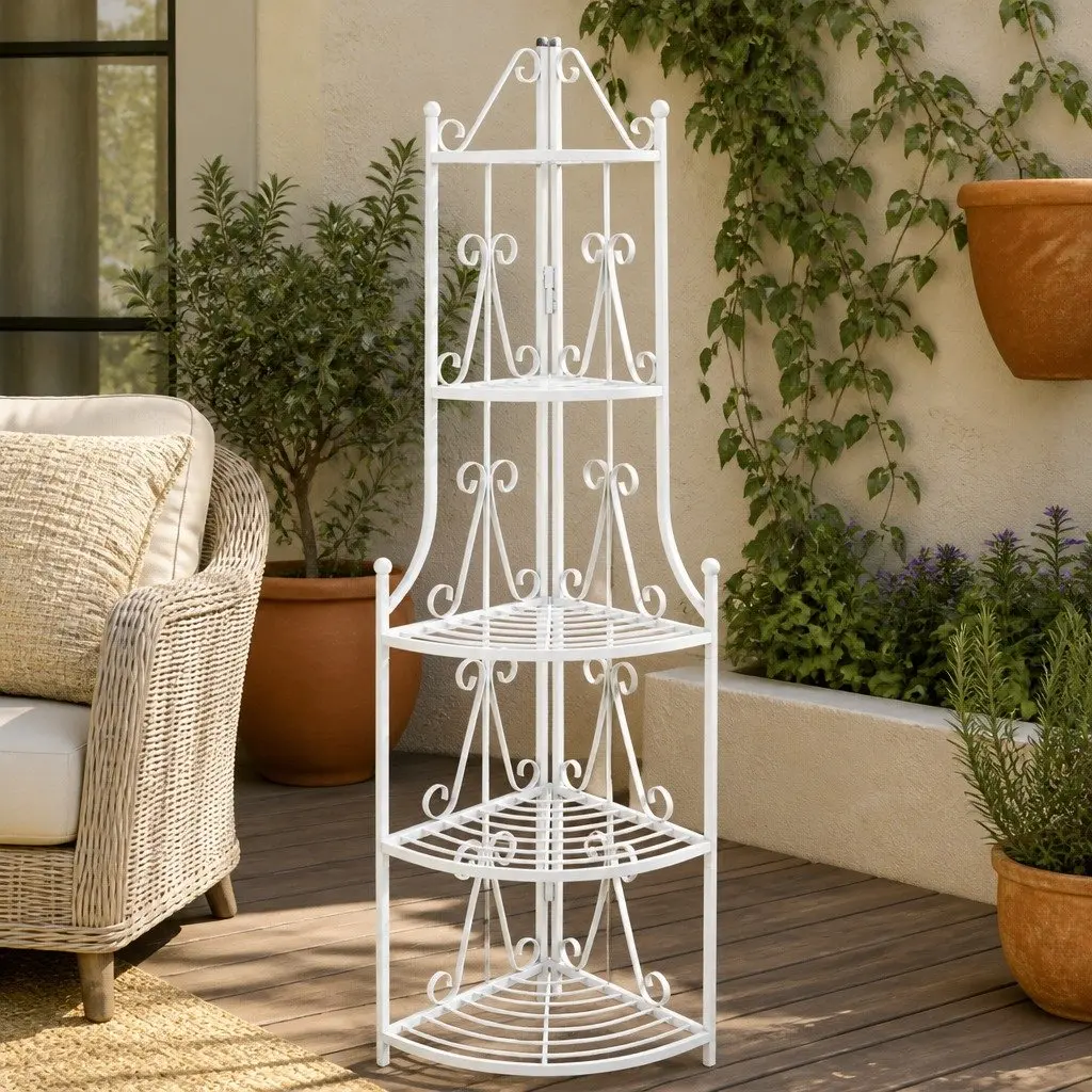White Corner Plant Rack 5-Tier Indoor Outdoor Display Shelf 160cm Height