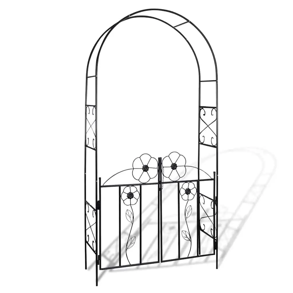 Garden Arch with Door for Outdoor Use Black Iron Size