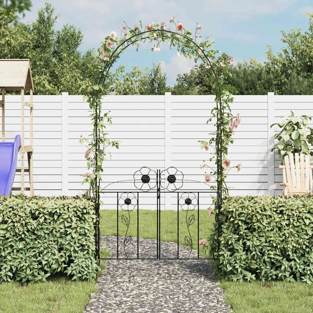 Garden Arch with Door for Outdoor Use Black Iron Size