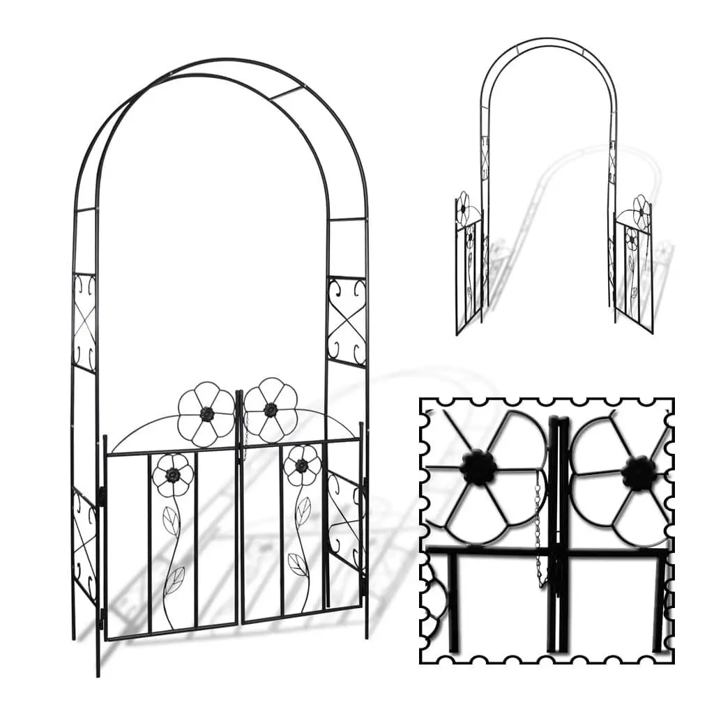 Garden Arch with Door for Outdoor Use Black Iron Size