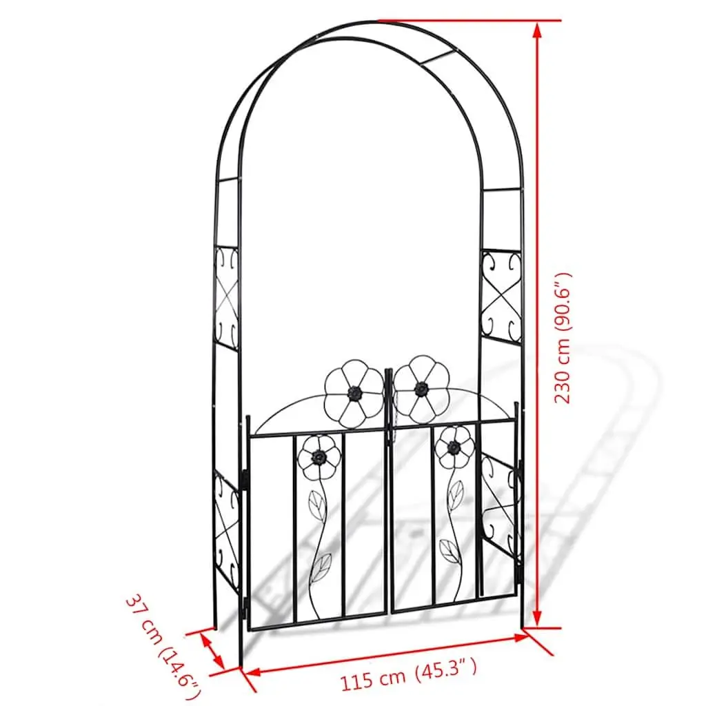 Garden Arch with Door for Outdoor Use Black Iron Size