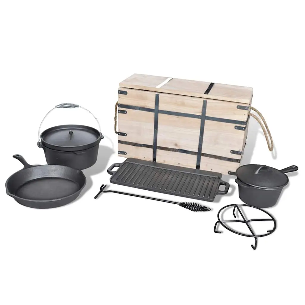 Dutch Oven Set 9pcs Black Cookware Grill Pan Picnic Outdoor BBQ Camping Tools