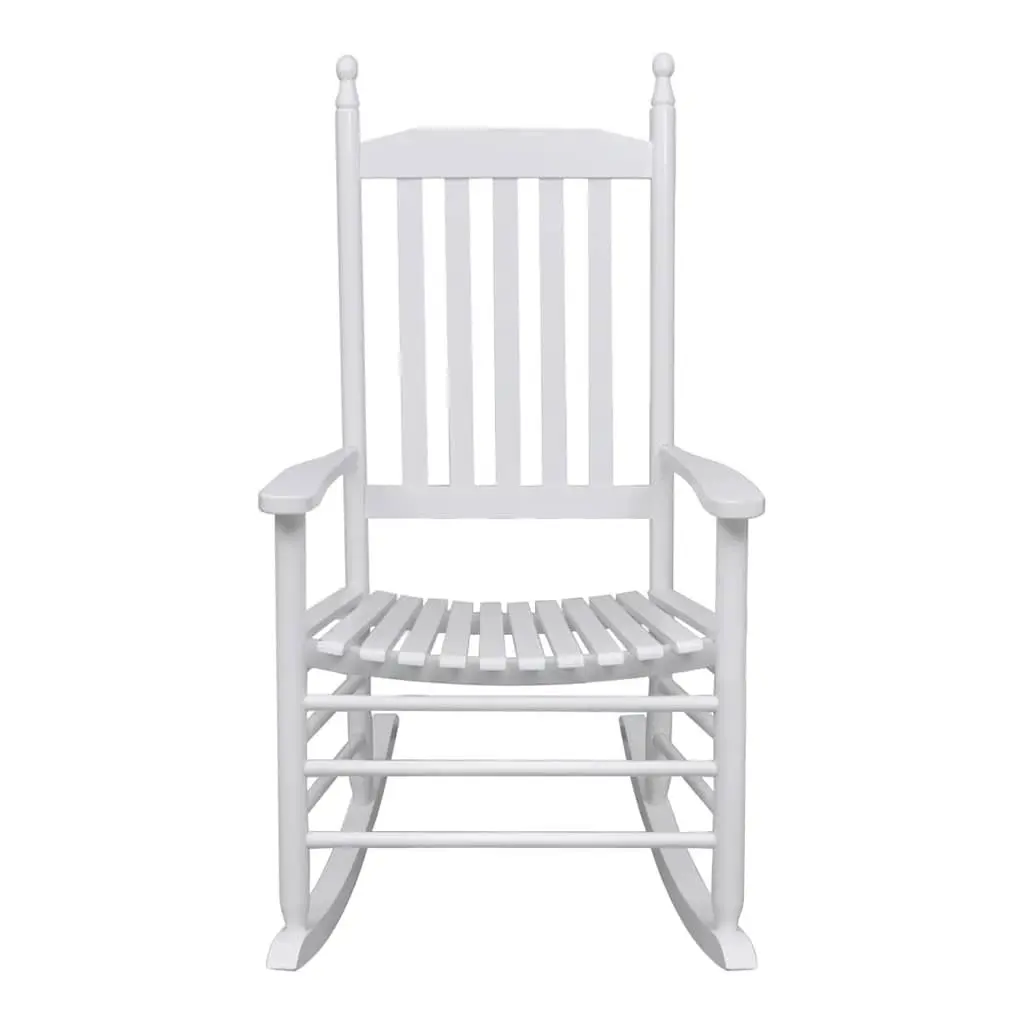 Rocking Chair Indoor Outdoor Garden Patio White Solid Hardwood Curved Seat