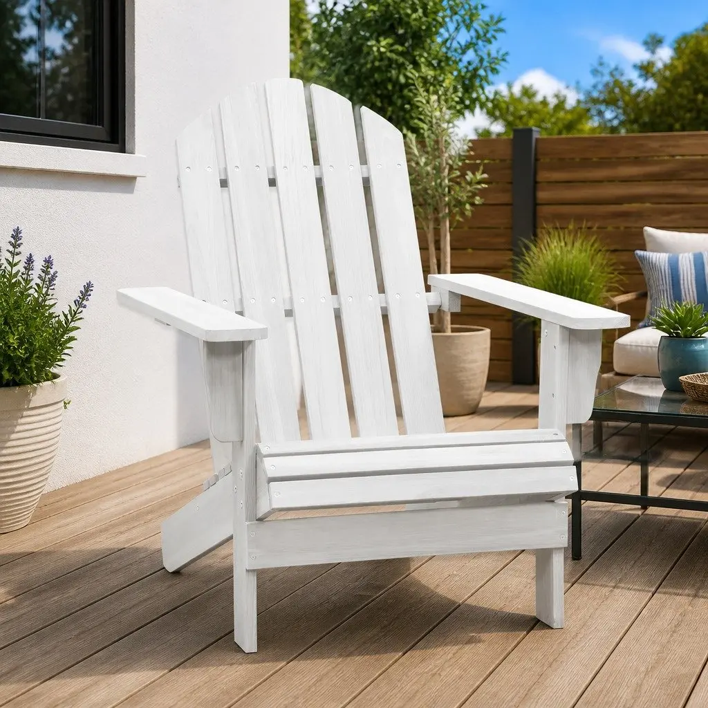Garden Chair Wood White Outdoor Armchair Patio Seating Vintage Style Backyard