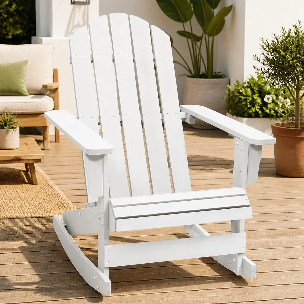 Garden Rocking Chair Outdoor Patio Furniture White Solid Hardwood