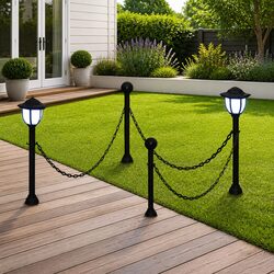 Chain Fence Solar Lights Outdoor Garden Patio Yard Lighting Two LED Lamps Poles