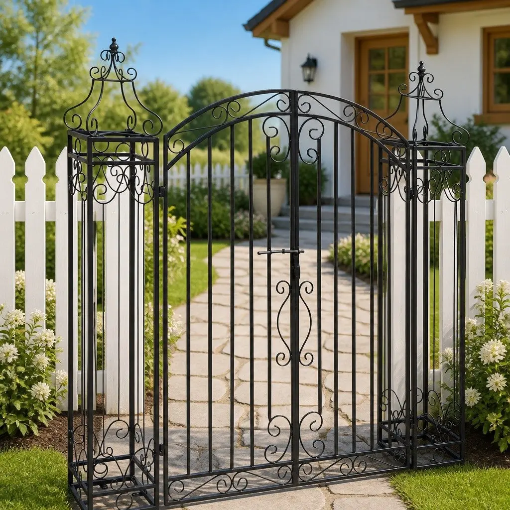 Wrought Iron Garden Gate Outdoor Fencing 122x20.5x134cm