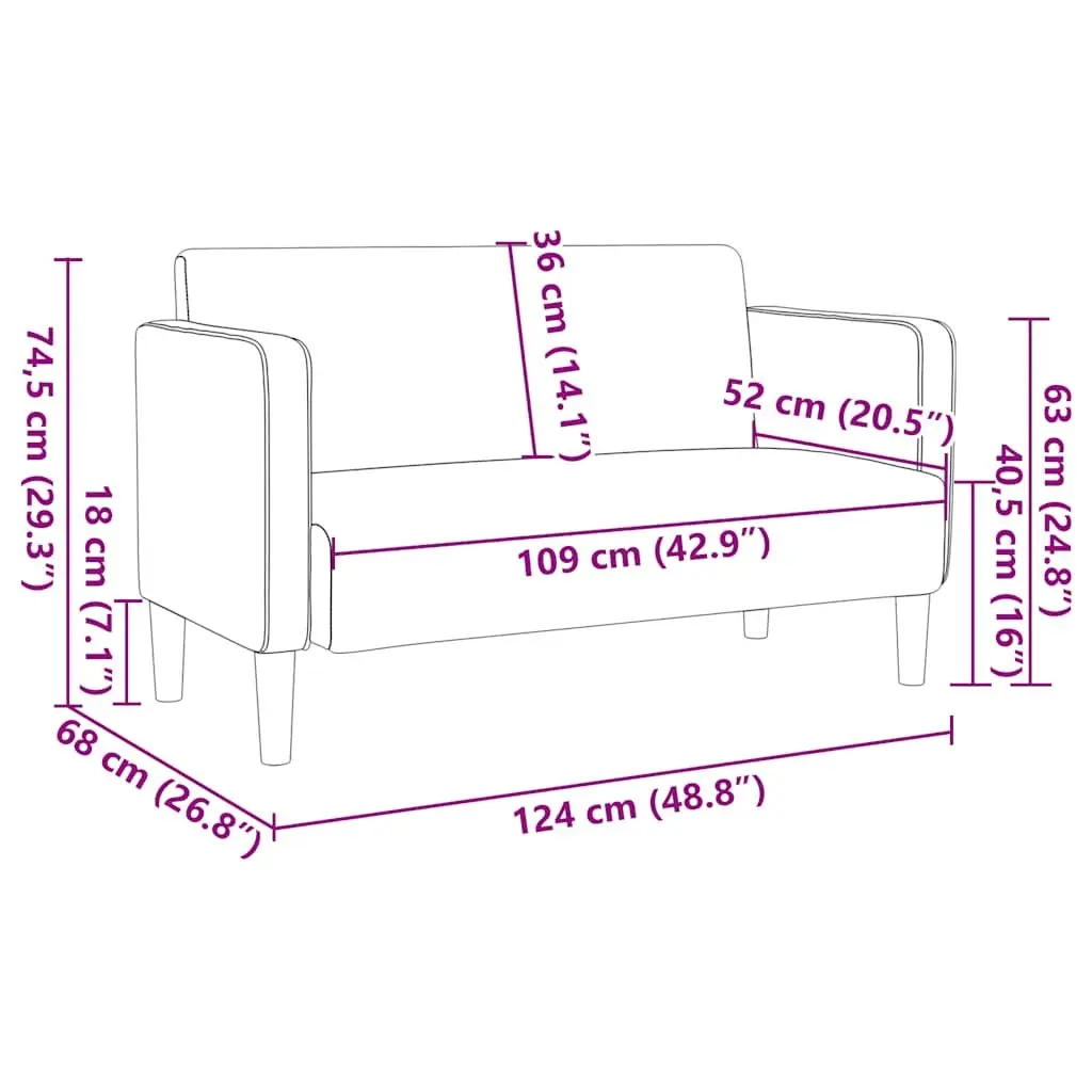 Loveseat Sofa Grey Corduroy Fabric Compact Two Seater Couch 109cm