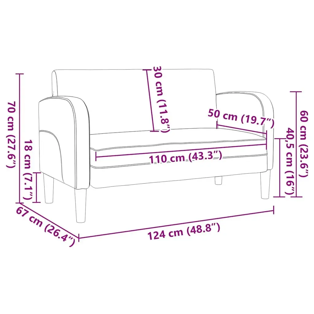 Loveseat Sofa Living Room 110 cm Black Compact Two-Seater Couch