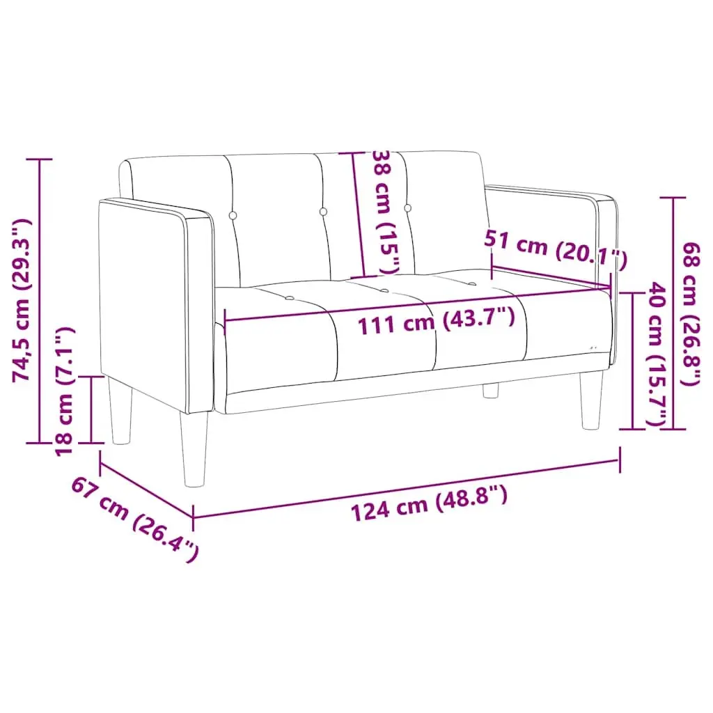 Loveseat Sofa Black 111cm Velvet Fabric Compact Two Seater Couch Living Room