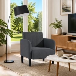 Arm Chair with Armrests Grey Velvet Sofa Seat Lounge Reading Living Room