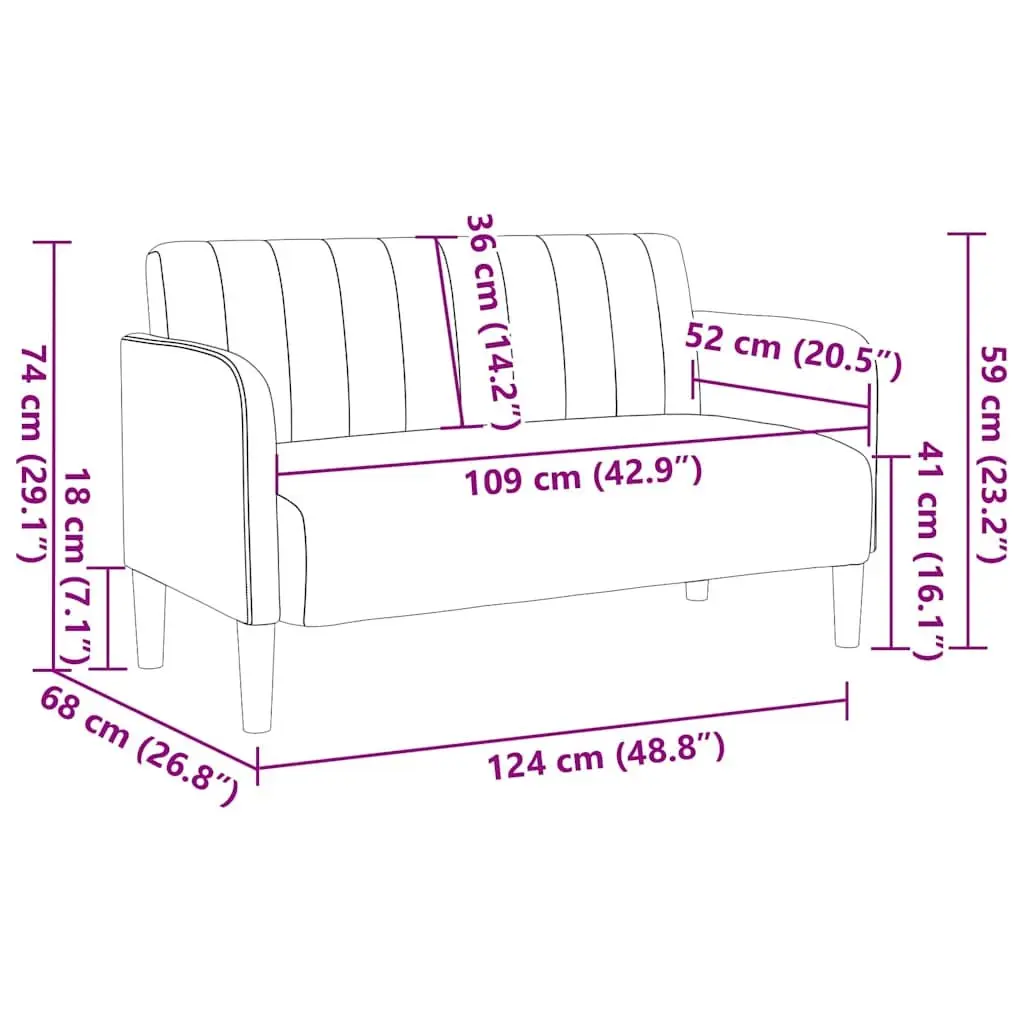 Loveseat Sofa Living Room 109cm Grey Velvet Compact Two-Seater Furniture