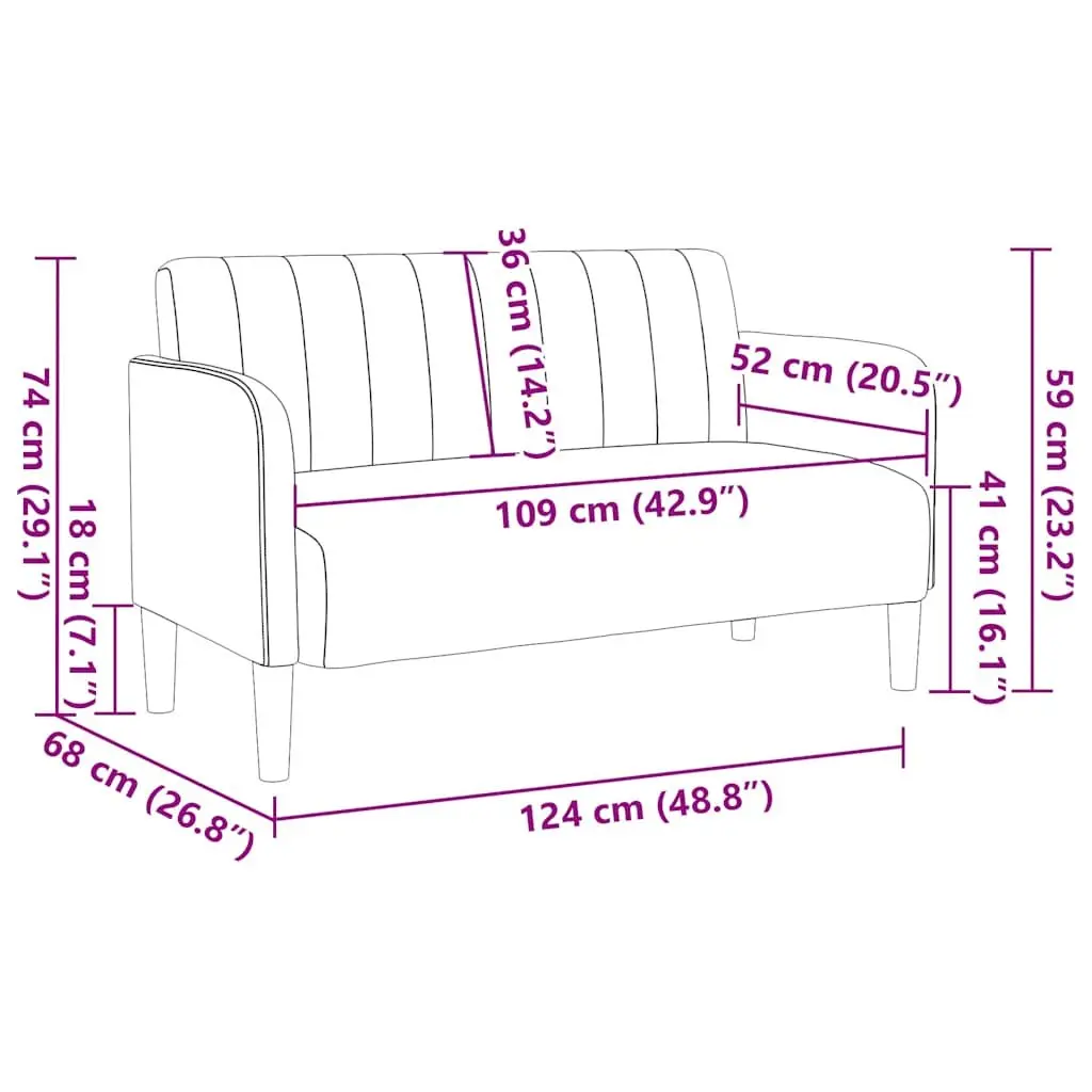 Loveseat Sofa Black 109cm Velvet Compact Two-Seater Couch Modern Living Room