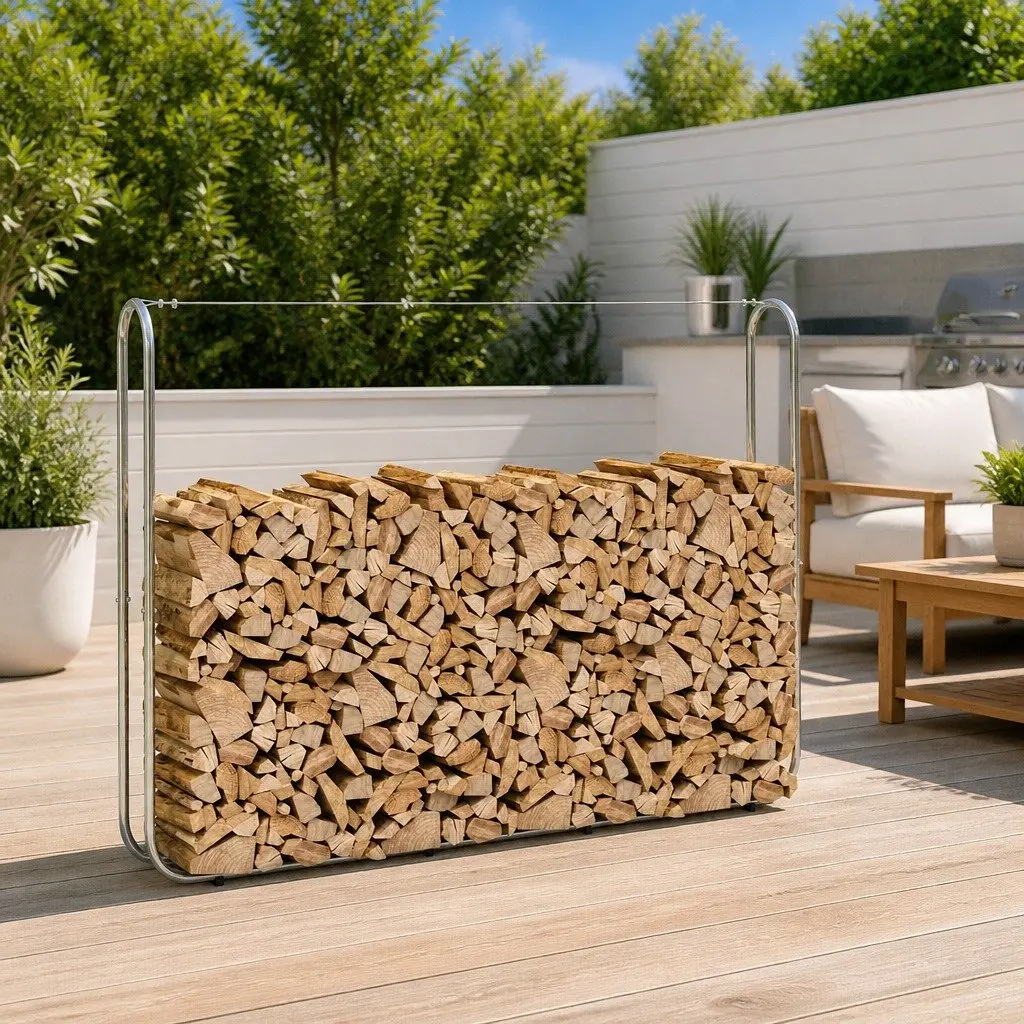 Firewood Rack Outdoor Galvanised Steel Log Storage Holder 200x25x150 cm