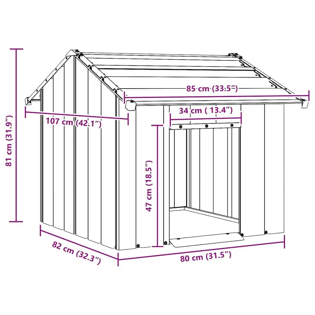 Grey Steel Dog House with Roof