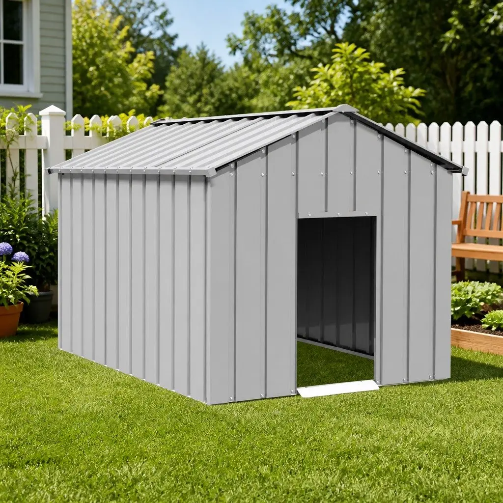 Dog House Outdoor Pet Shelter Galvanised Steel Grey 113 x 153 x 101 cm