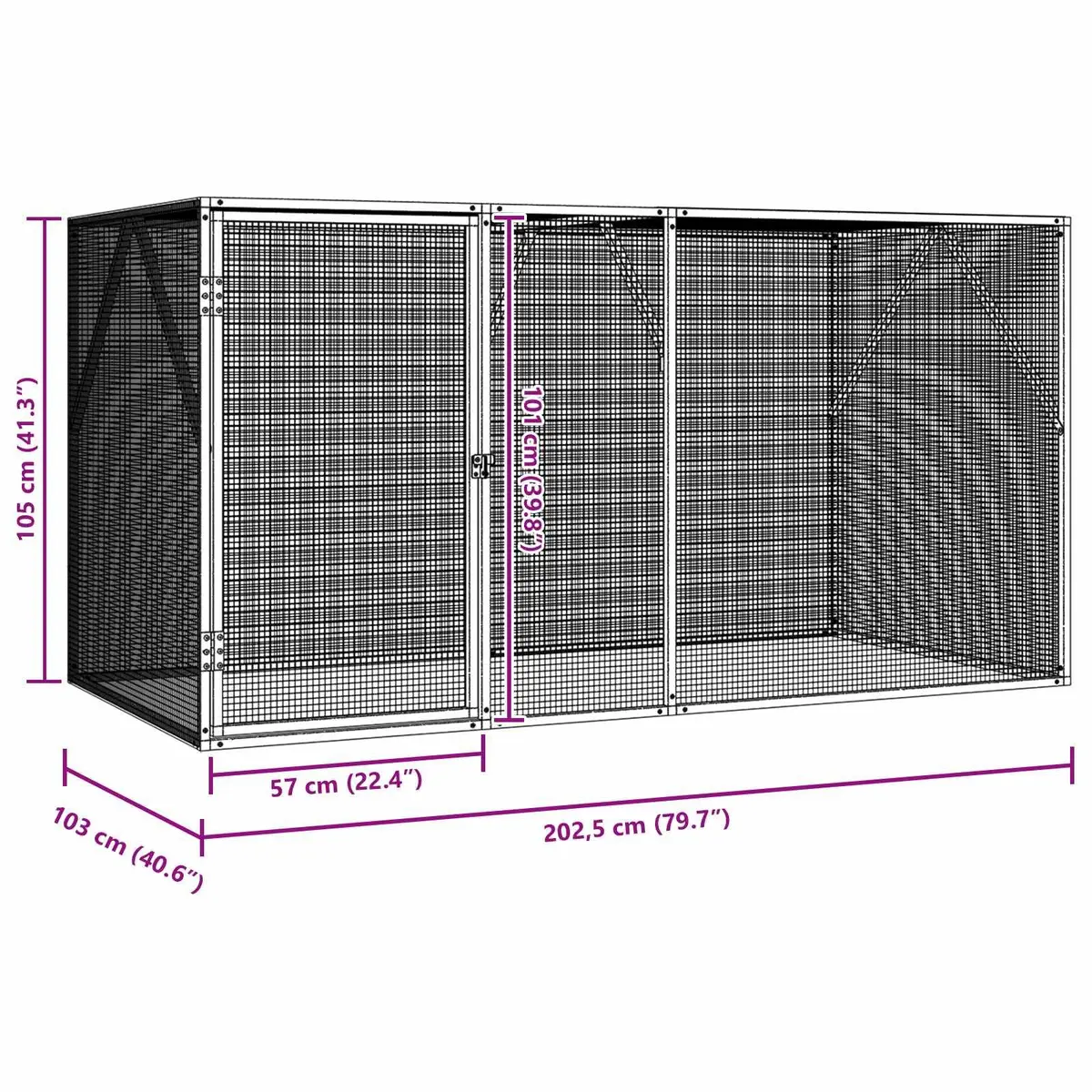 Bird Cage Anthracite Outdoor Garden Galvanised Steel 208 x 102 x 108 cm Modern