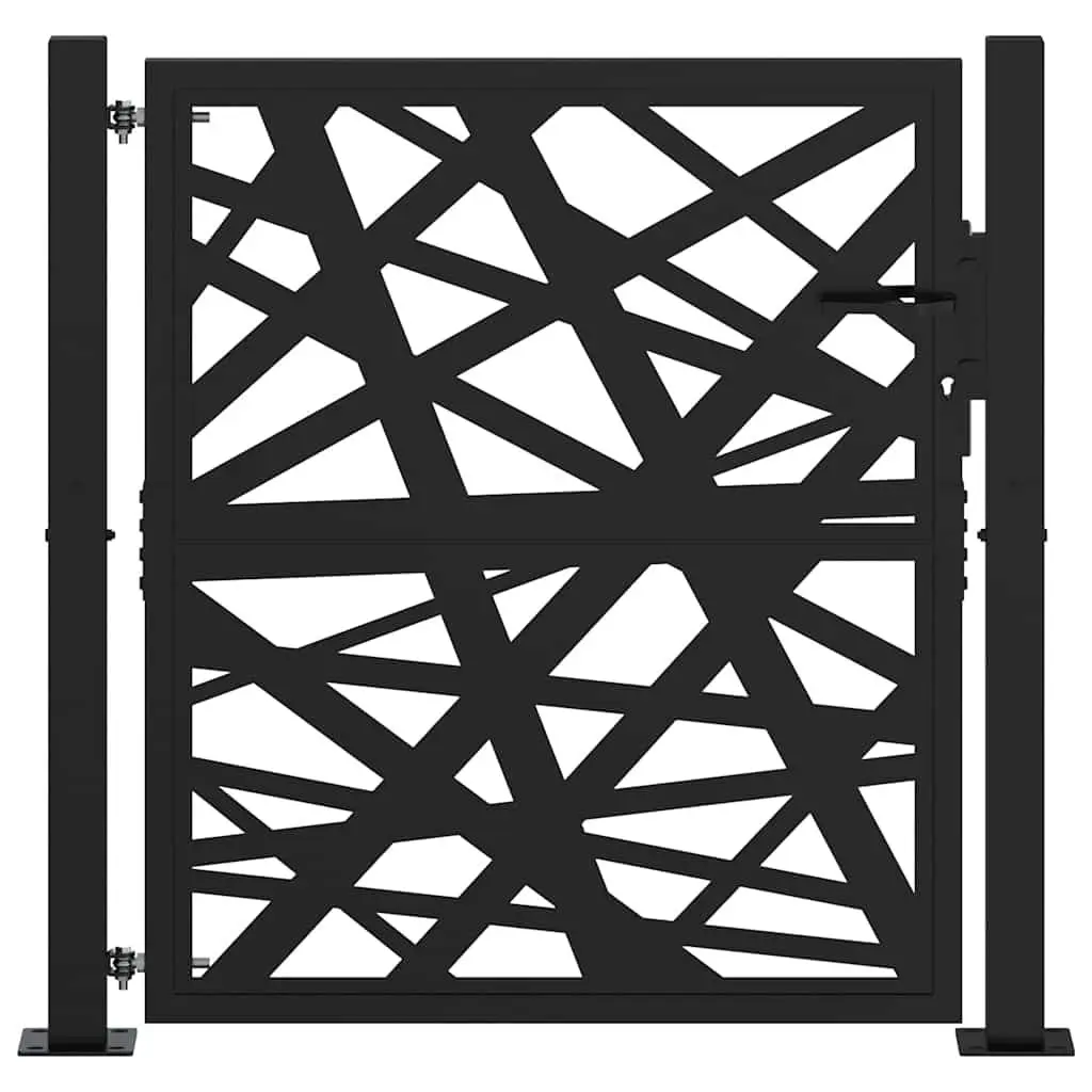 Garden Gate Black 100x100 cm Steel Laser-Cut Design Outdoor Fencing Entrance