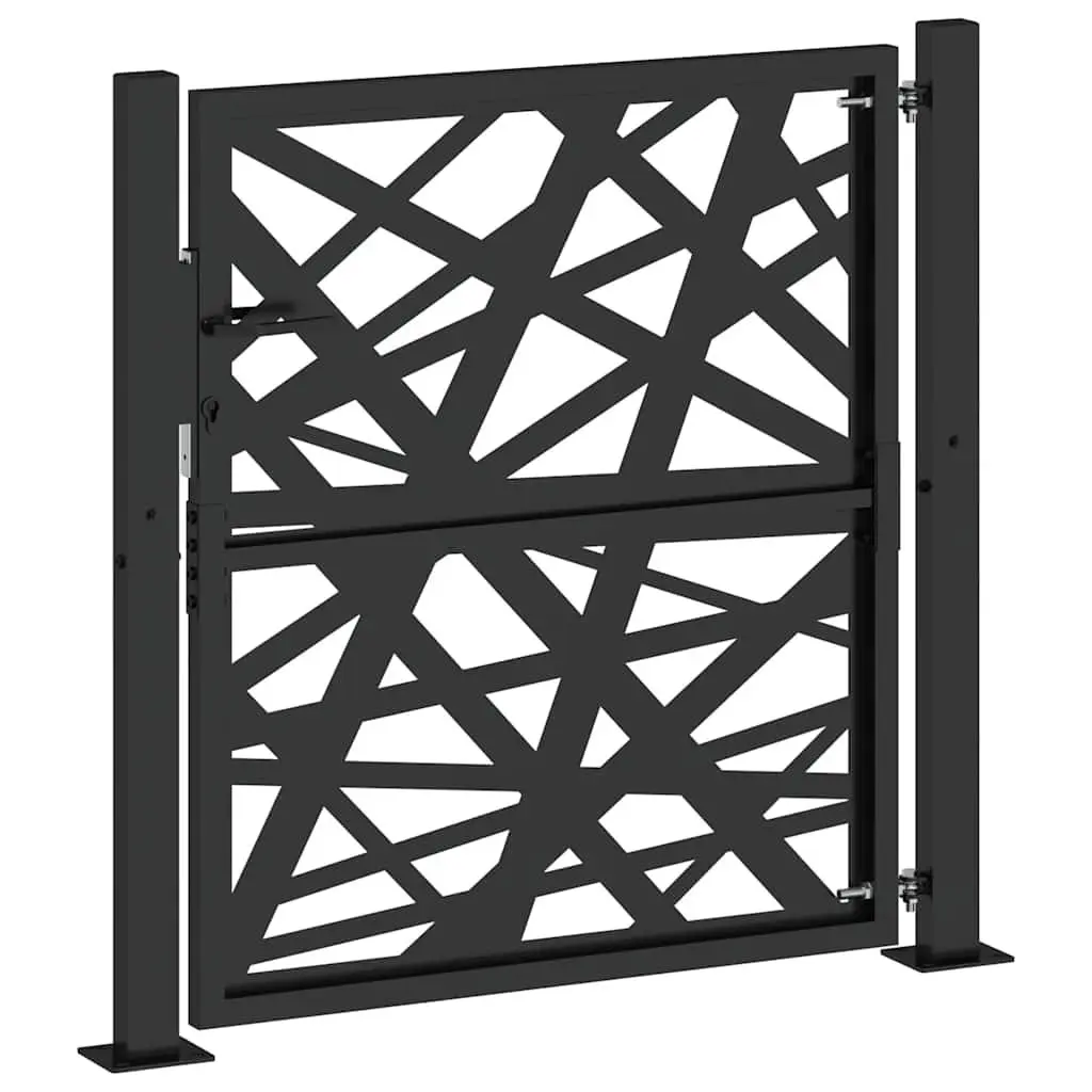 Garden Gate Black 100x100 cm Steel Laser-Cut Design Outdoor Fencing Entrance